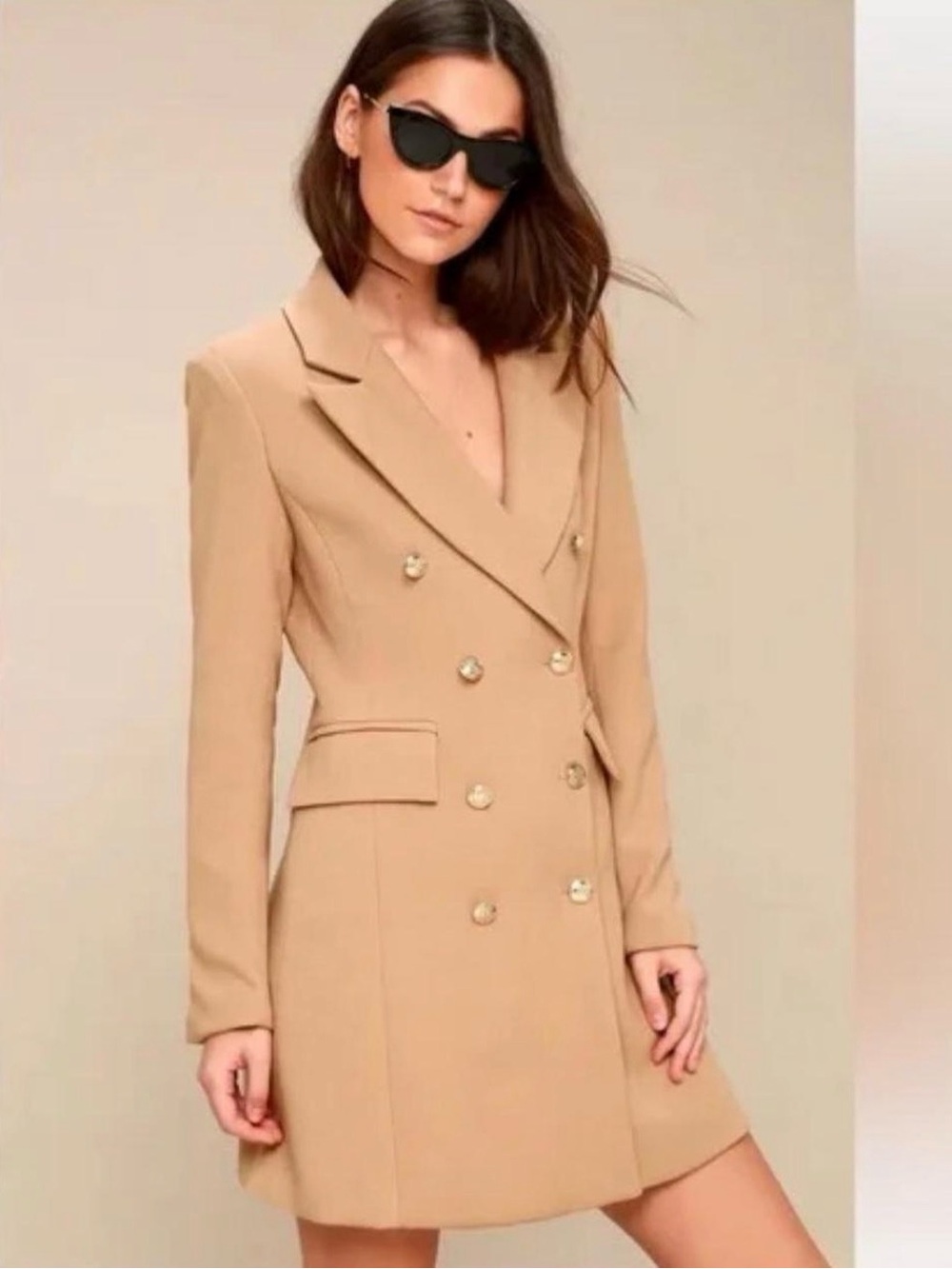 Lulu's Camel Double-Breasted Tailored Blazer - Picture 2 of 9